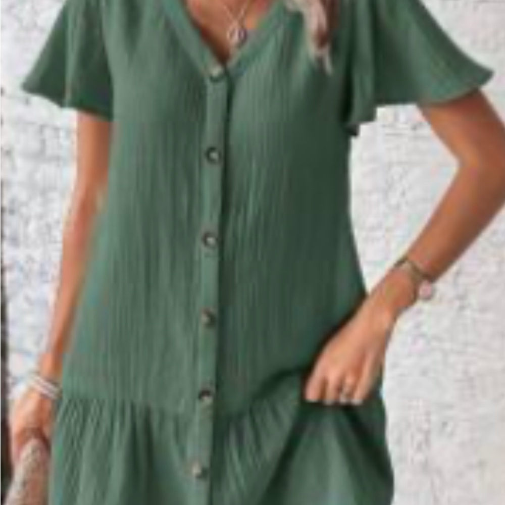 Stylish Green Button-Down Dress